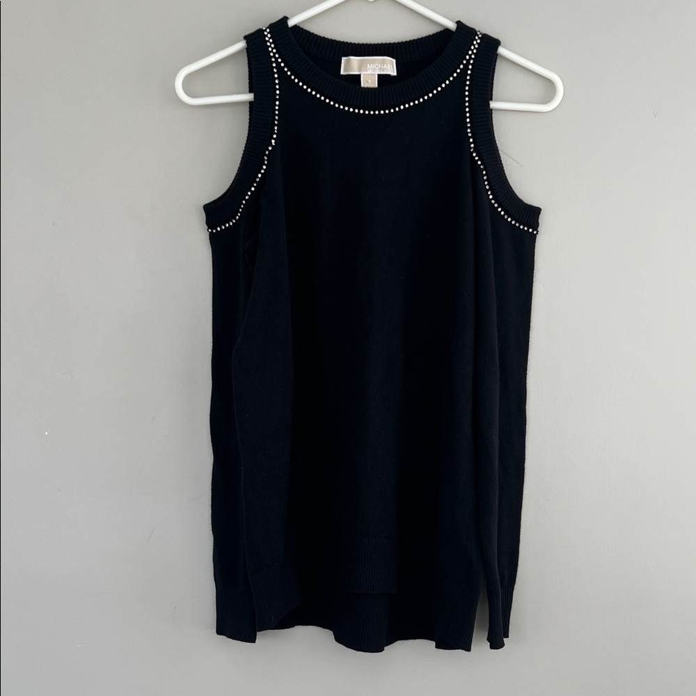 Michael Kors Black Sleeveless Knit Tank with Silver Stud Trim